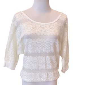 Forever 21 White Sheer Lace Top Elbow Sleeve S 4 6 90s Y2K Romantic Feminine
